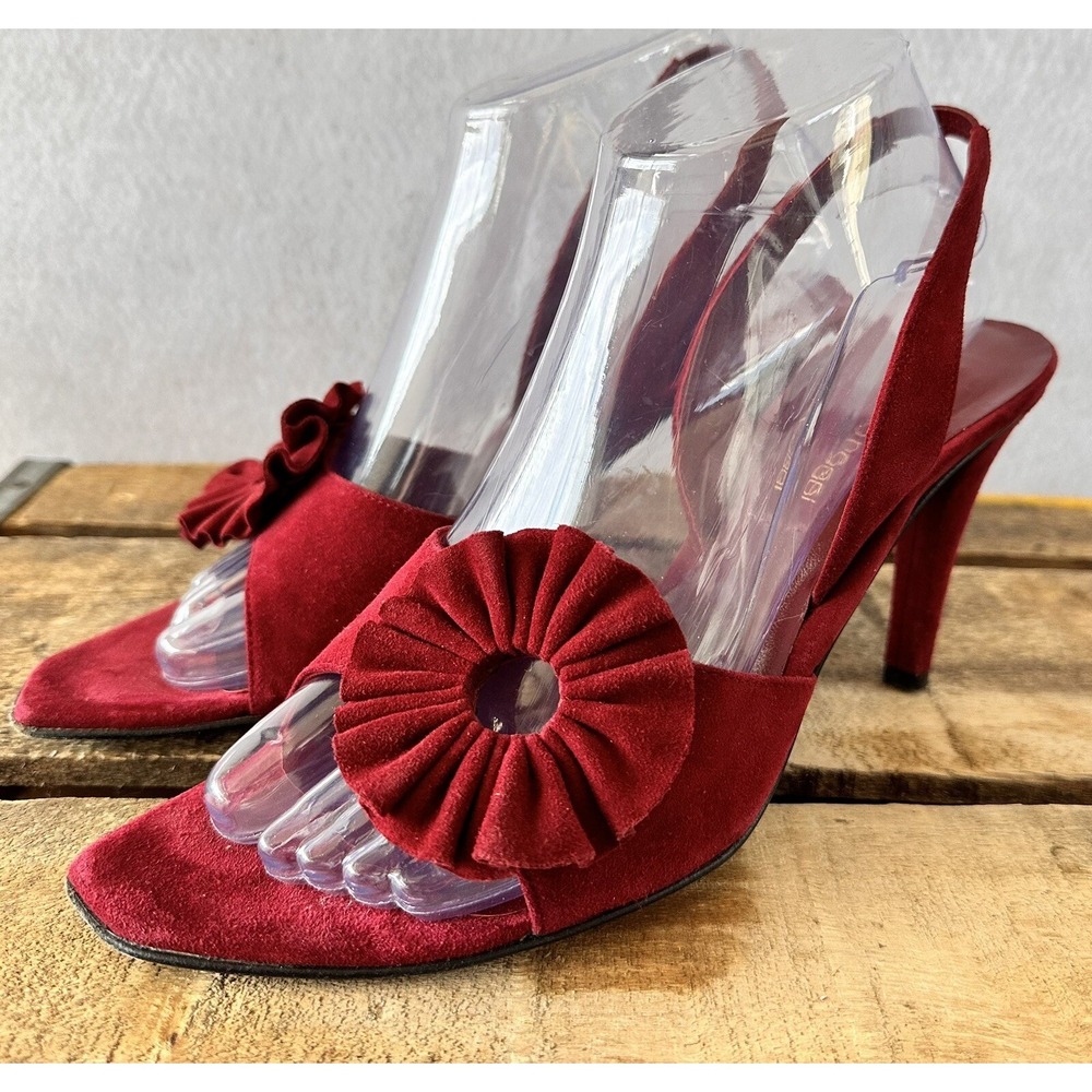 Sergio Rossi‎ Retro Suede Heels Sz 8 Dark Red Made in Italy Formal